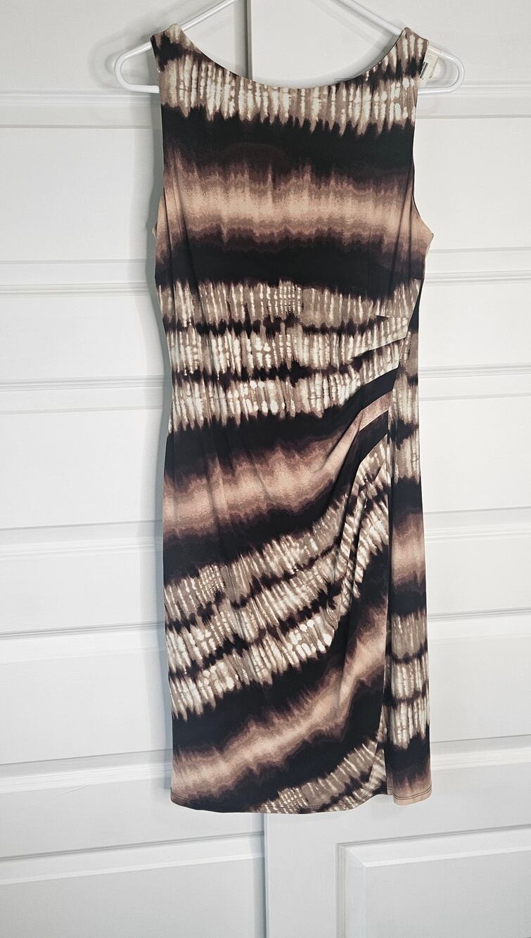 Anne Klein Abstract Stripe Side Ruched Sheath Dress 10
